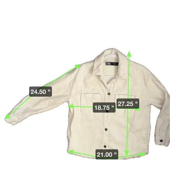 ZARA Button Front Long‎ Sleeve Corduroy Shacket White XS Blogger Favorite - Picture 4 of 4